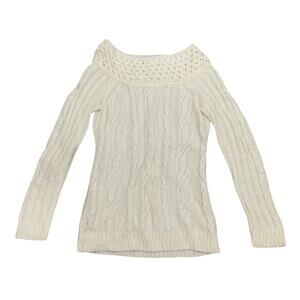 ANN TAYLOR LOFT Cream Cable Knit Boat Neck Sweater Size XS